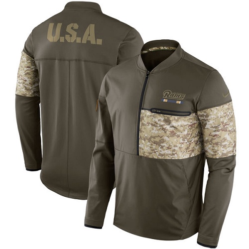 Men's Los Angeles Rams Nike Olive Salute to Service Sideline Hybrid Half-Zip Pullover Jacket - Click Image to Close